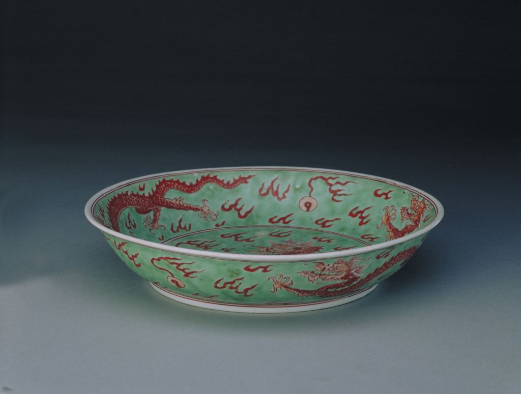 图片[1]-Green red cloud dragon plate-China Archive